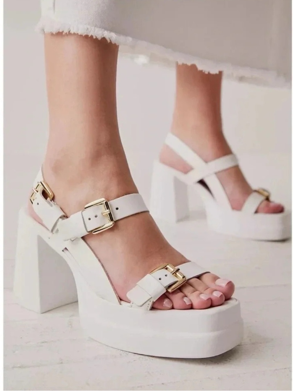 New Free People Pamela Double Stack Platform Heels White Womens 8